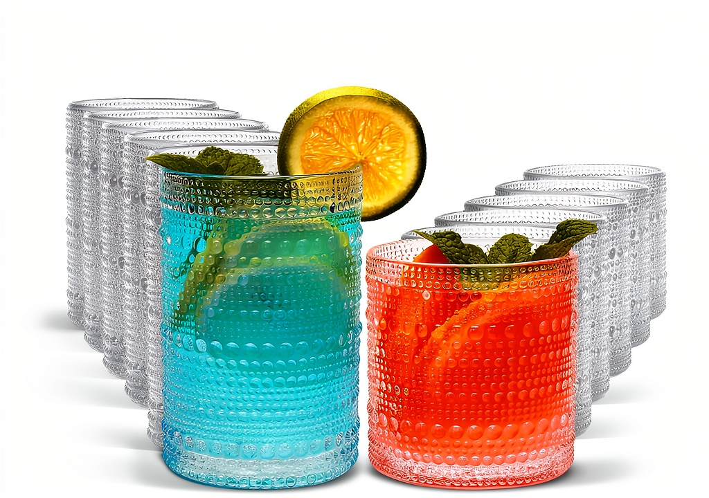 Glassware set with hobnail design