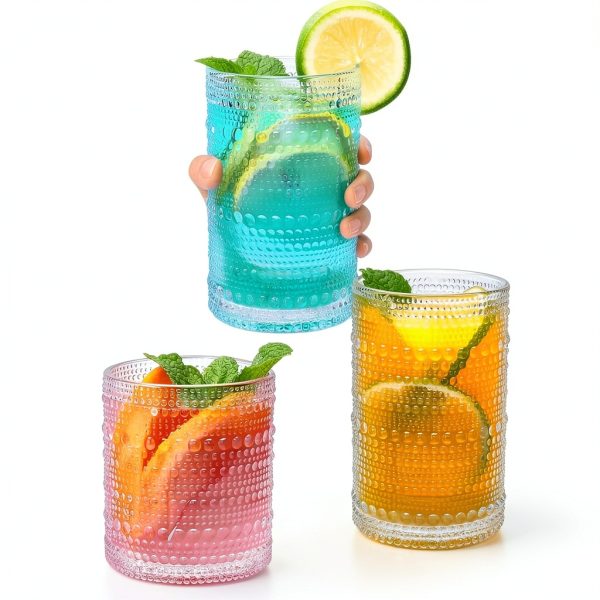 Woaiwo-q Clear Glassware Set 12pcs Durable Hobnail Design-6